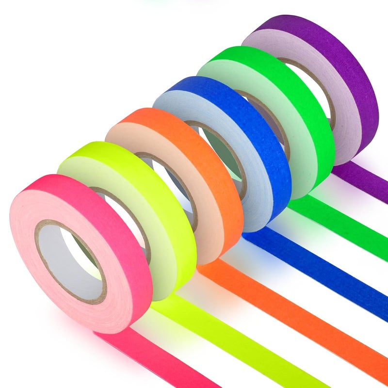 G GEYYANG GEYYANG Spike Tape, 6-Pack Colored Gaffers Tape 1/2 inch x 11 Yards, Black Light UV Reactive, Multipurpose Neon Fluorescent Tape for Stage Marking, Party and Art Crafts - Image 1